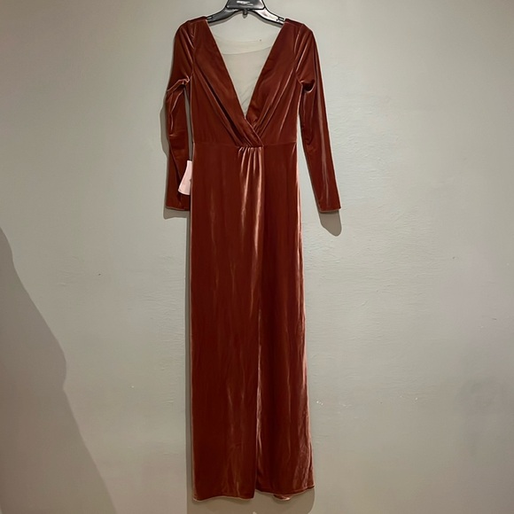 BHLDN Jenny Yoo Ryland V-Neck Long-Sleeve Open-Back Stretch Velvet Gown NWT - Picture 4 of 17